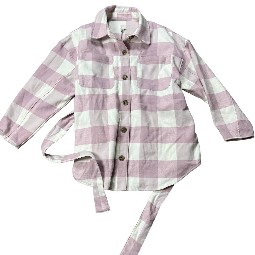 A New Day Women's Light Pink Check Belted Shirt Jacket - Size XXL - NWT